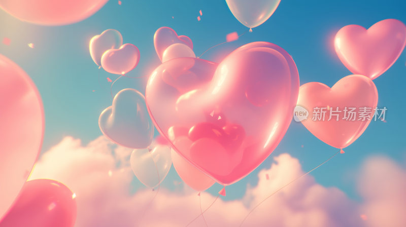 粉红色的爱心形状的气球背景素材