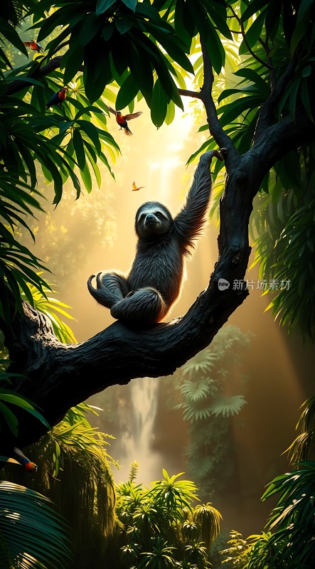 阳光下的树懒与自然和谐共处