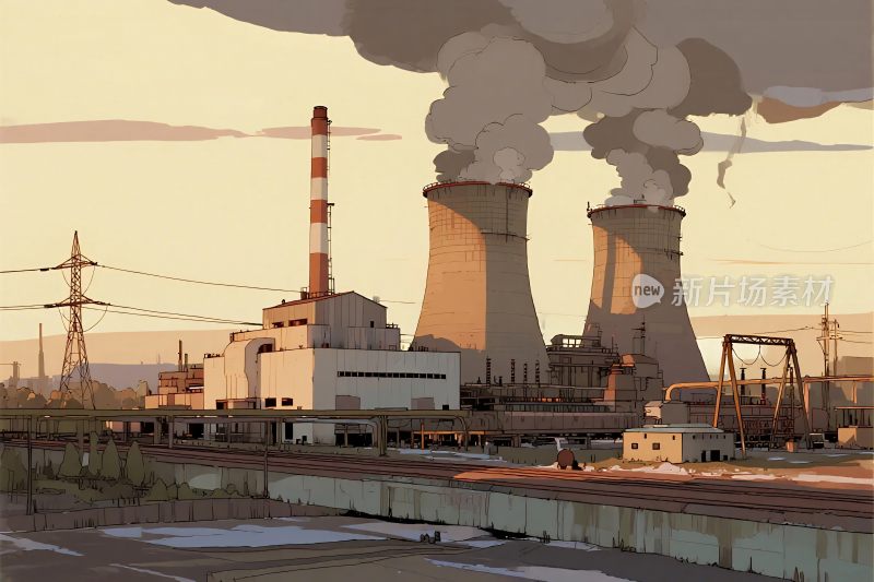 工业烟囱工厂插画
