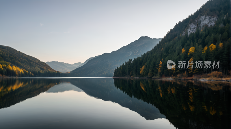 一个湖一座山风景图片