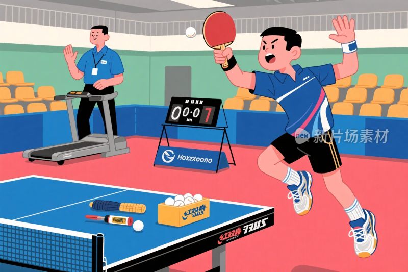 乒乓球训练场景插画