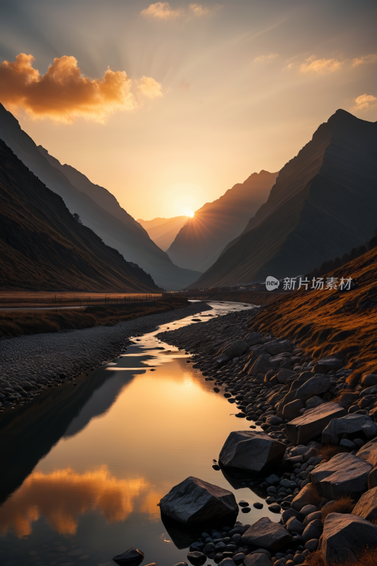 一条岩石和山的河流高清风景图片