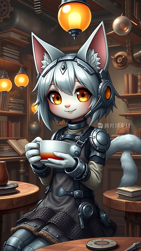 机械猫少女品茶