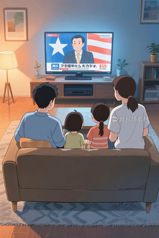 家庭看电视场景