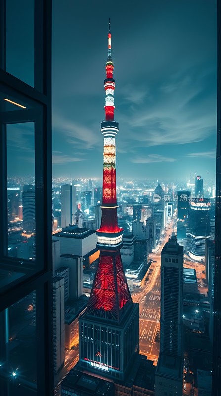 上海夜景东方明珠塔璀璨夺目