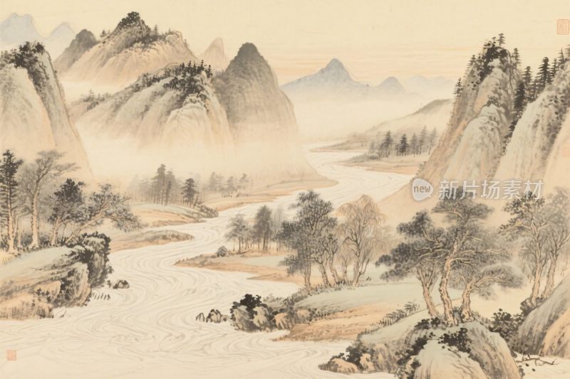 传统山水国画风景