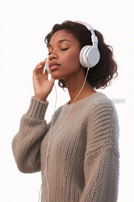 女子戴耳机听音乐