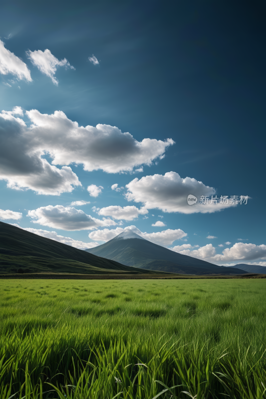 一片草地一座高山清风景摄影图片