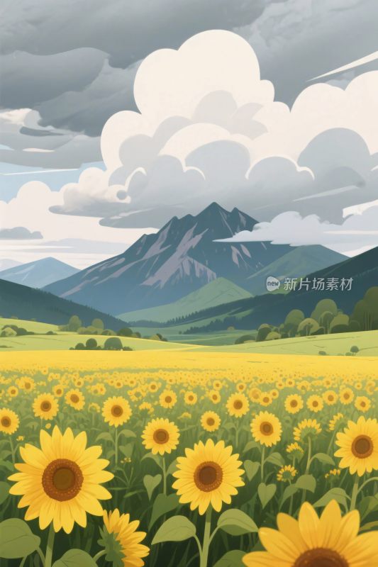 田园向日葵风景插画
