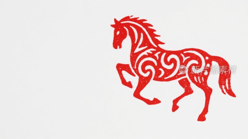 红色中国马，马年艺术剪影剪纸