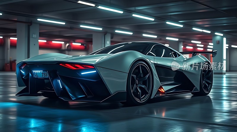 未来科技感跑车闪耀车库中的速度与激情