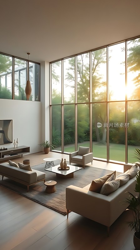 现代简约客厅阳光洒满大地绿意盎然