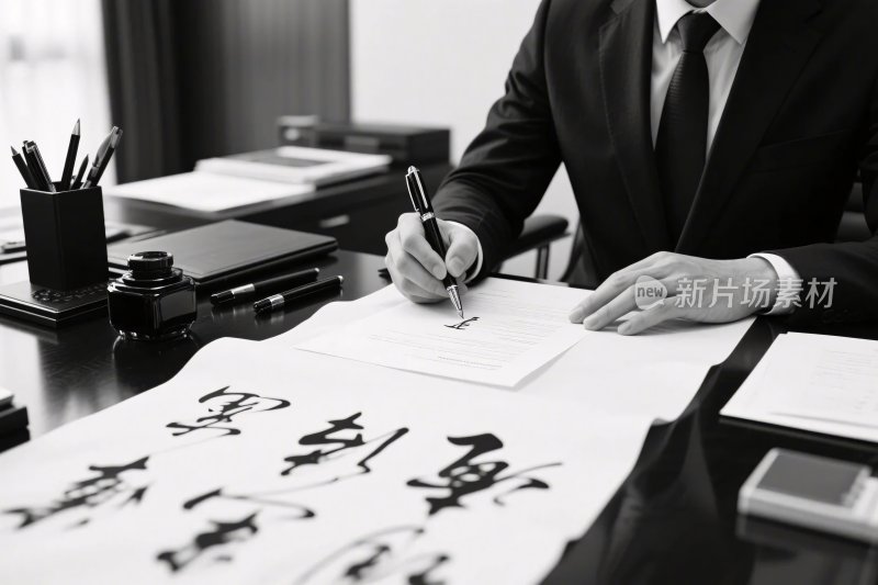 办公场景书法创作