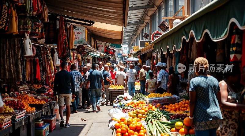 热闹市场琳琅满目商品人来人往色彩缤纷