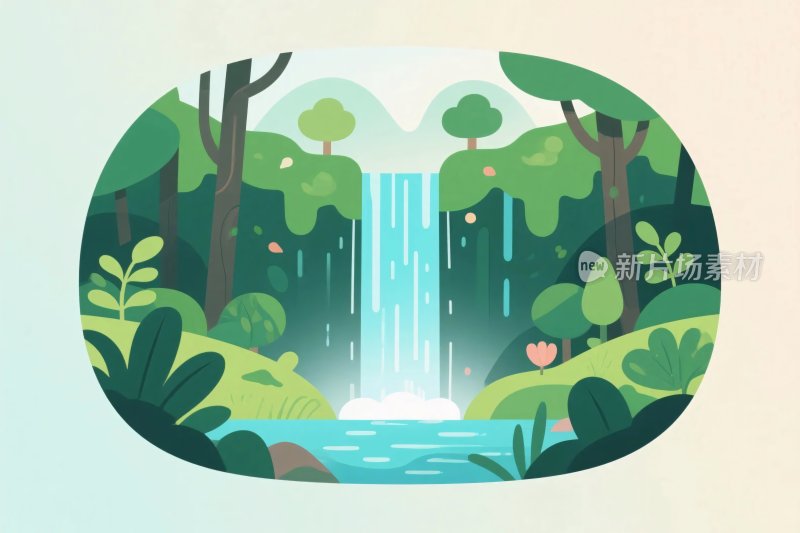 森林瀑布插画