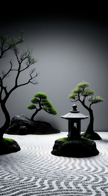 禅意小景石灯与盆景