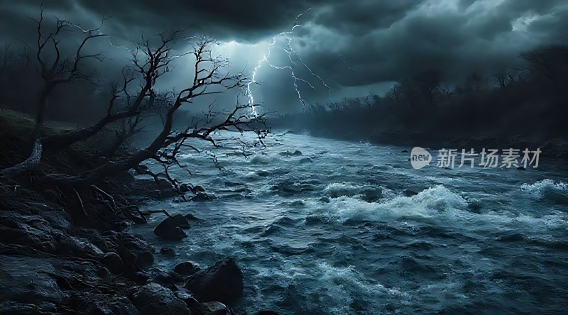 暴风雨中的闪电河流