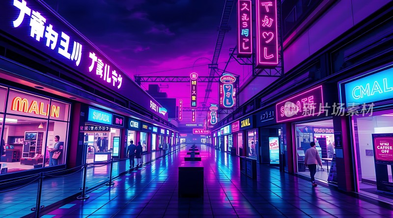 霓虹灯下的繁华街道