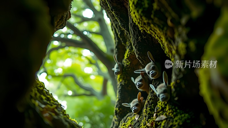 树洞探出头的小动物们