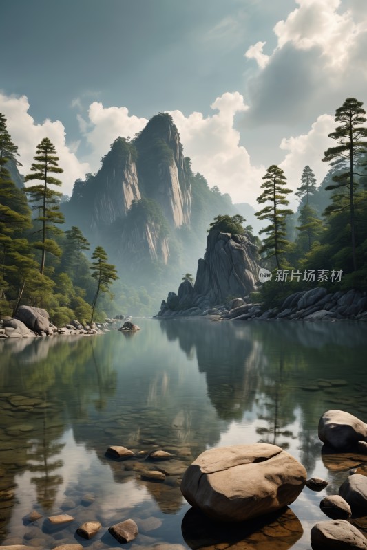 一座山一个湖高清风景图片