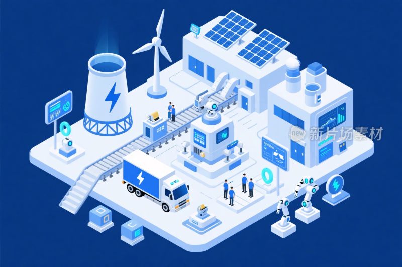 新能源设施等距插画