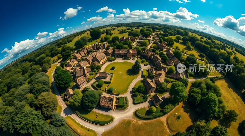 蓝天白云下的绿色小镇