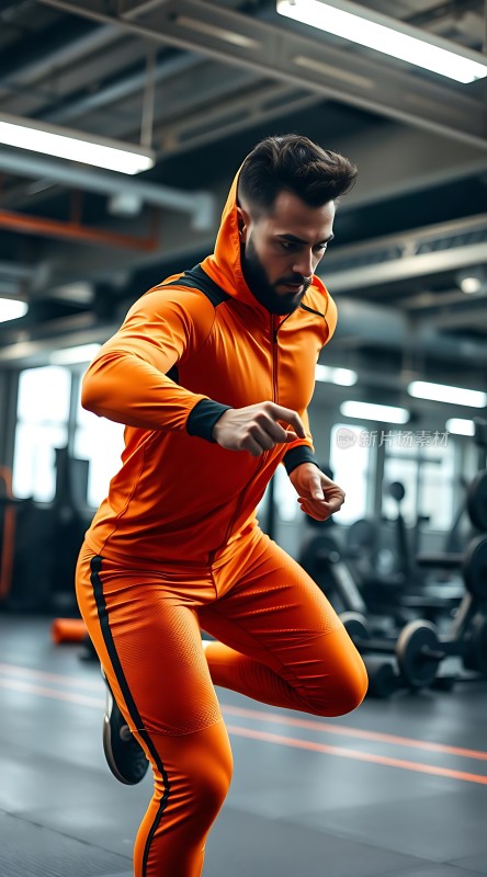 健身达人展示动感橙色运动服