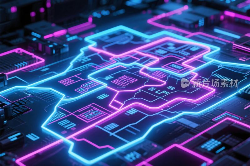 霓虹电路科技插画