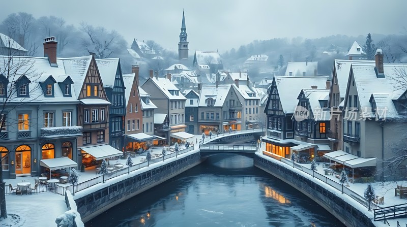 雪中小镇温馨宁静