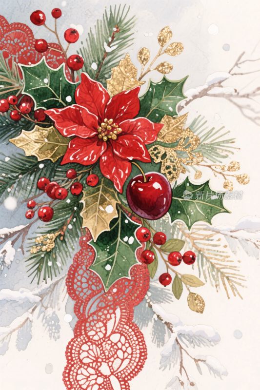 圣诞花卉插画