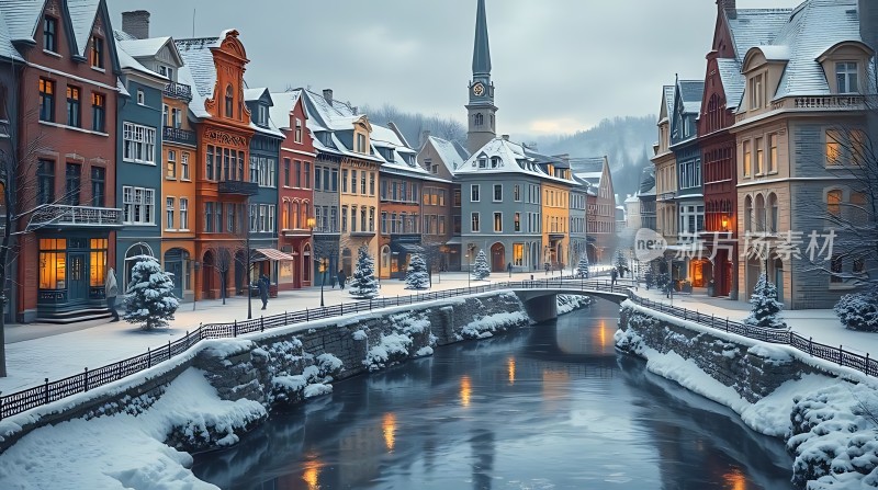 雪中小镇温馨宁静