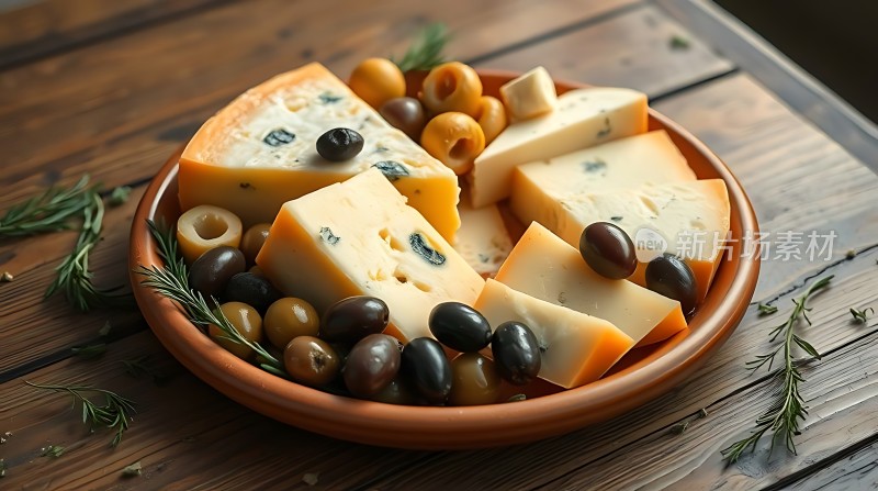 蓝纹奶酪与橄榄的艺术拼盘