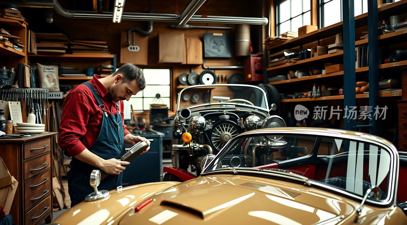 复古车库里的经典汽车修复