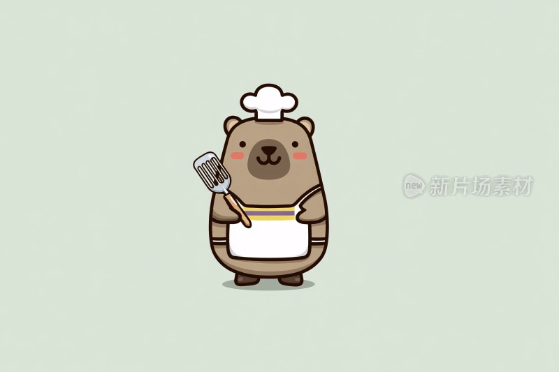 戴厨师帽持烤具的卡通小熊
