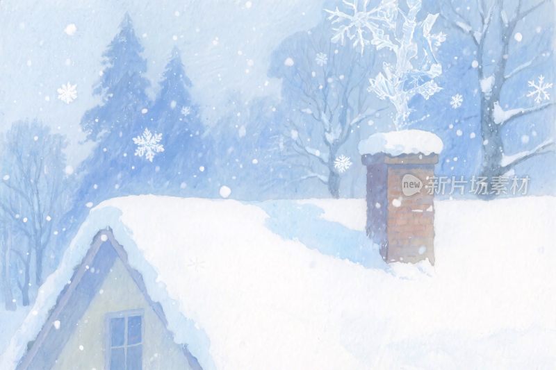 冬日雪景房屋插画