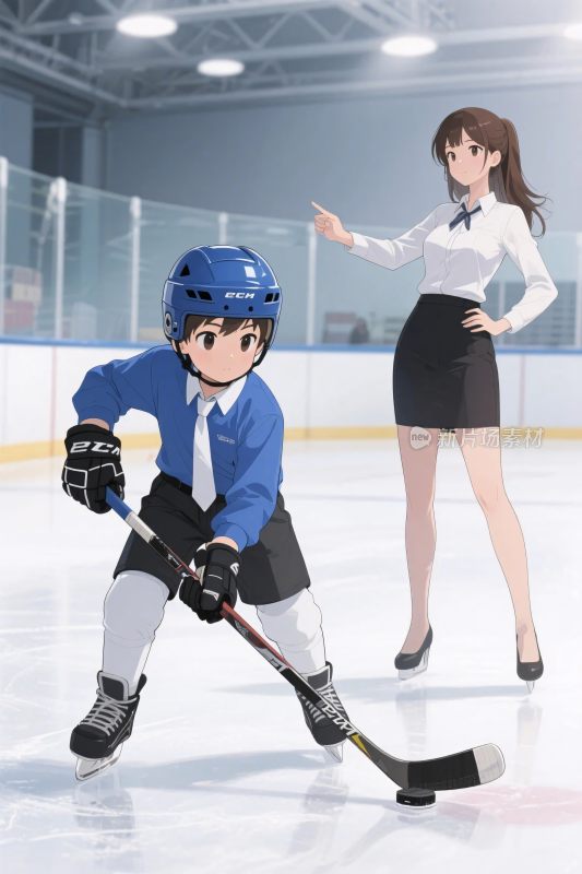 冰球运动员与教练插画