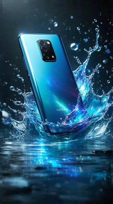 蓝色手机溅起水花