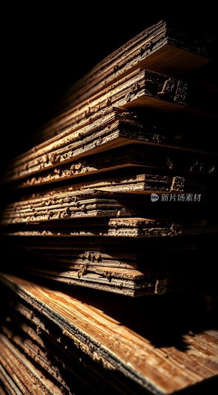 阳光下的木板堆叠