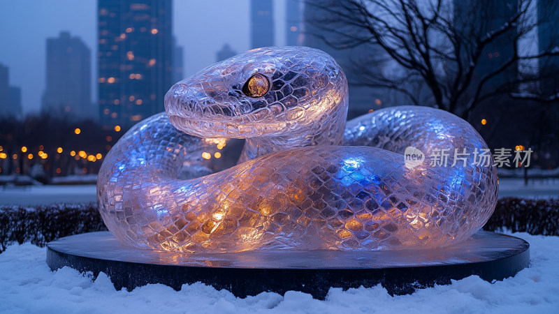 冰雪蛇雕塑夜景