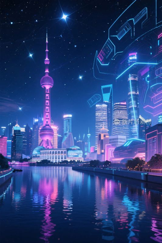 赛博朋克都市夜景插画