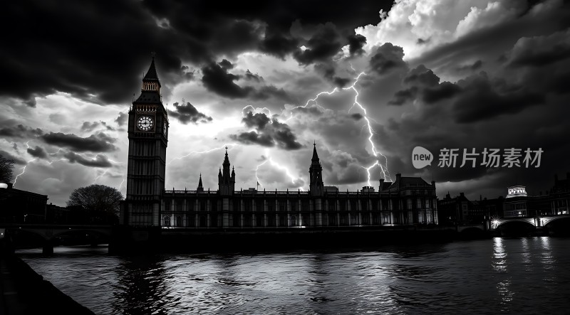 伦敦风暴之夜大本钟与闪电共舞