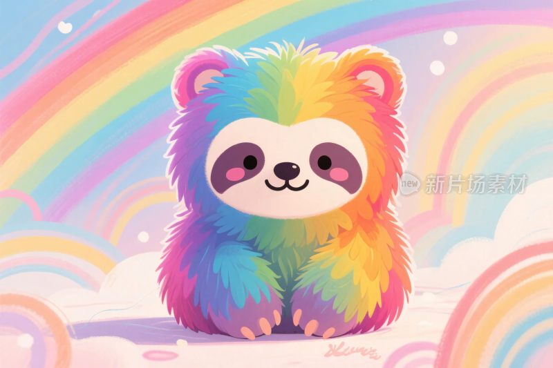 彩虹色卡通树懒插画