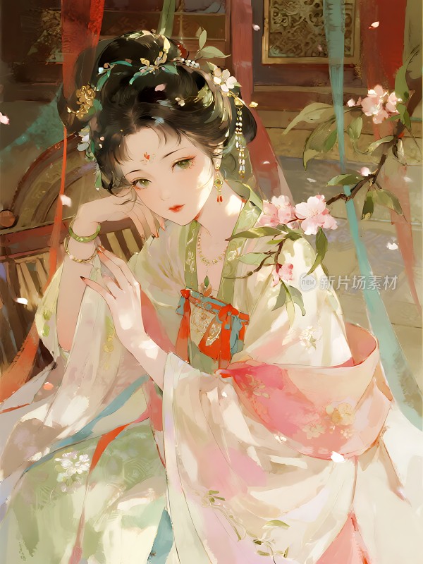 汉服佳人花影婆娑