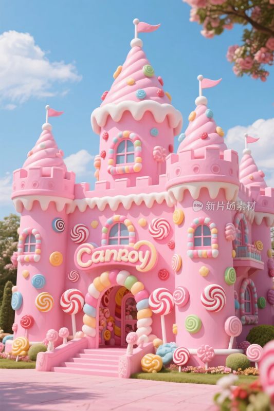 粉色糖果城堡插画