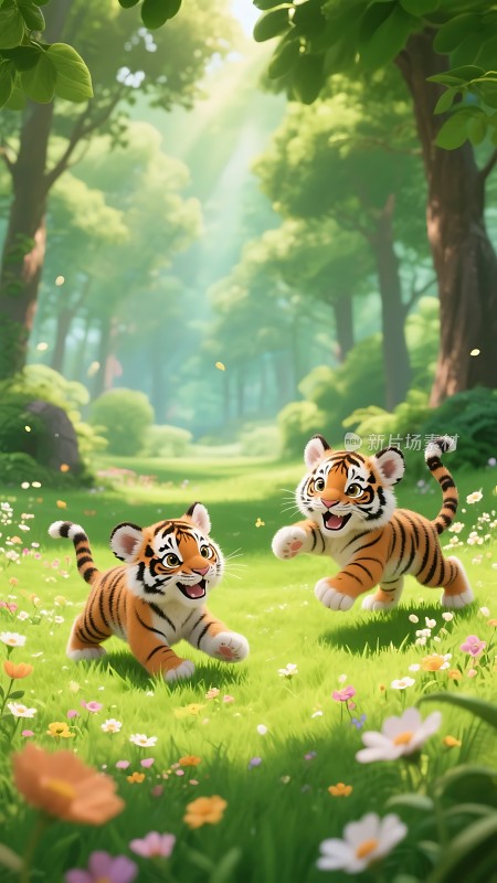 森林中欢快的虎宝宝们