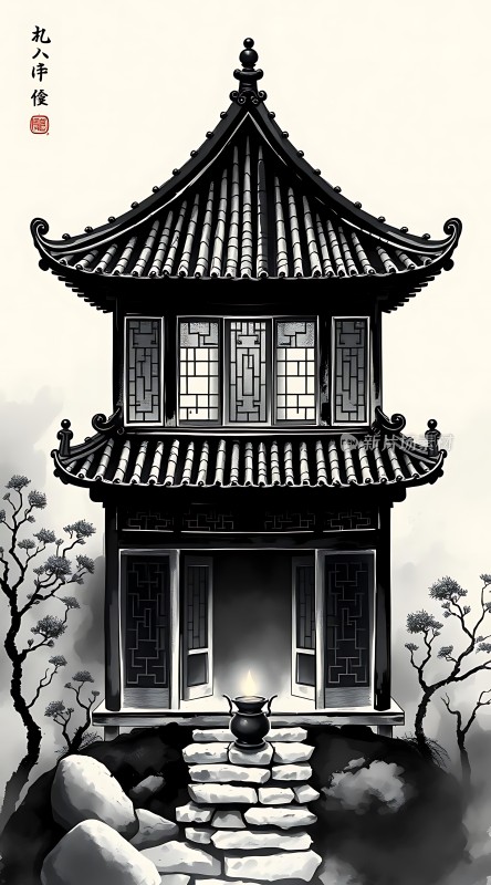 古风建筑水墨画