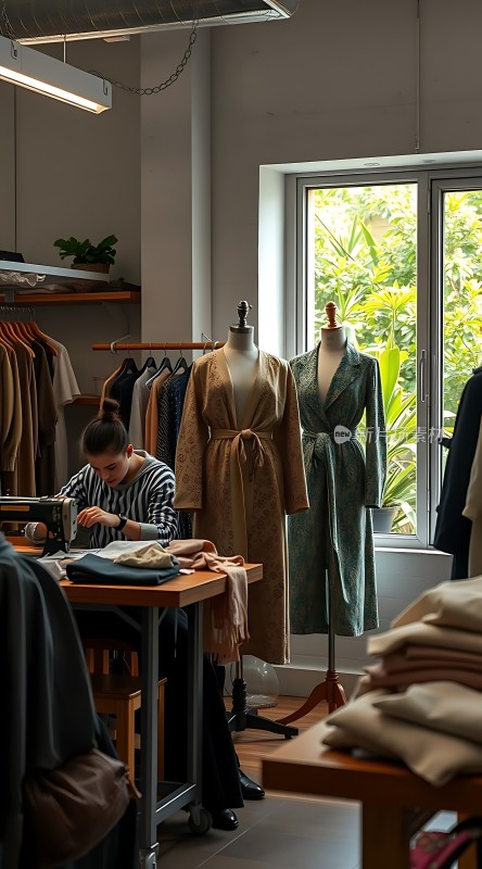 缝纫车间里的模特与裁缝