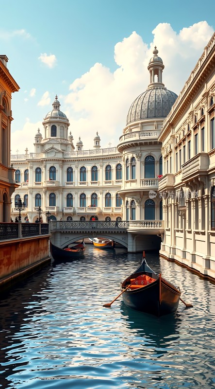 威尼斯水城浪漫小船穿行于古典建筑之间