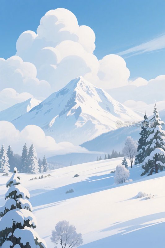 冬日雪山雪景插画