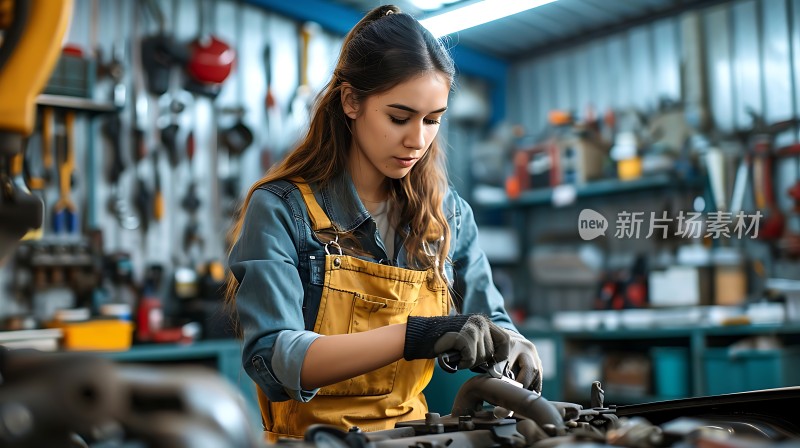 机械师专注检修汽车引擎